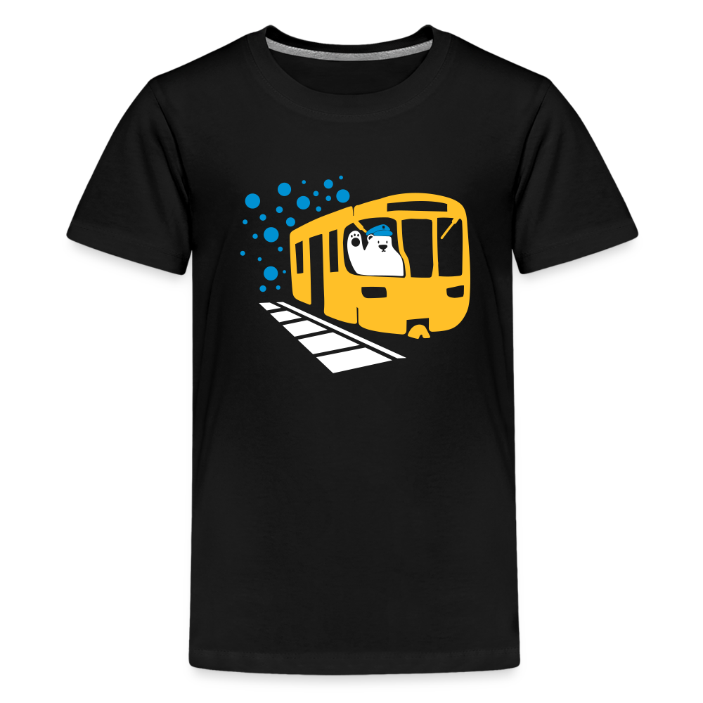 Bär in U-Bahn Kommt - Teenager Premium T-Shirt - Schwarz