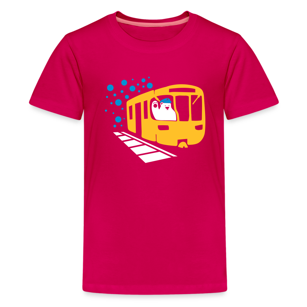 Bär in U-Bahn Kommt - Teenager Premium T-Shirt - dunkles Pink