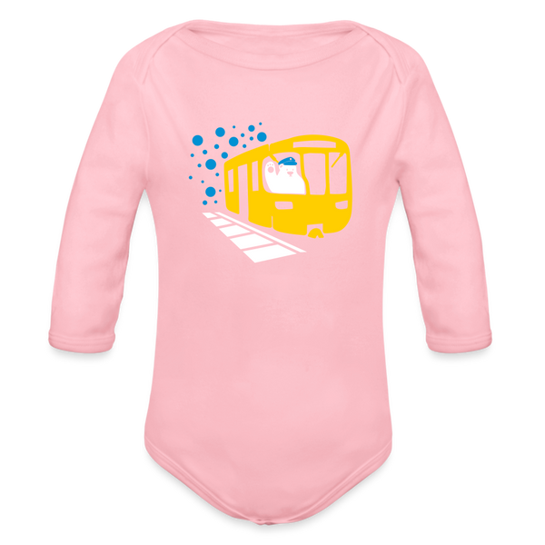 Bär in U-Bahn Kommt - Bio-Langarmbody - Hellrosa