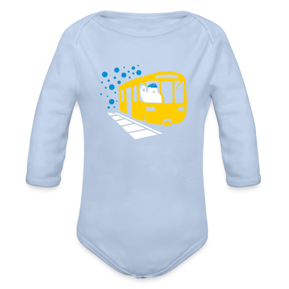 Bär in U-Bahn Kommt - Bio-Langarmbody - Sky