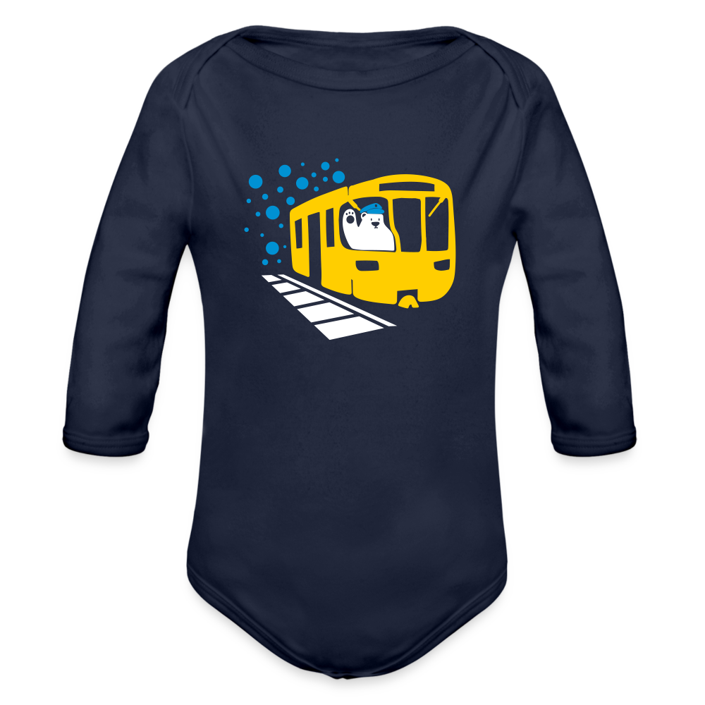 Bär in U-Bahn Kommt - Bio-Langarmbody - Dunkelnavy