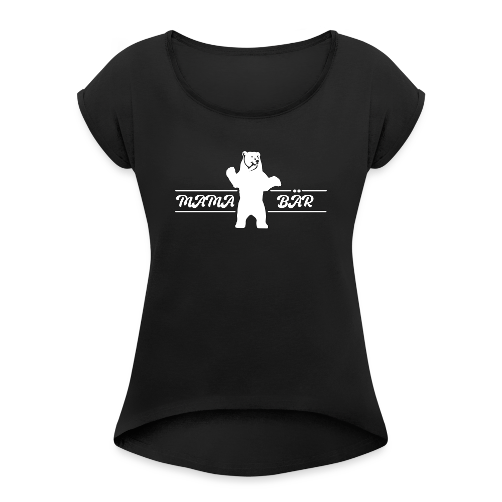 Mama Bär  - Frauen T-Shirt mit gerollten Ärmeln - Schwarz