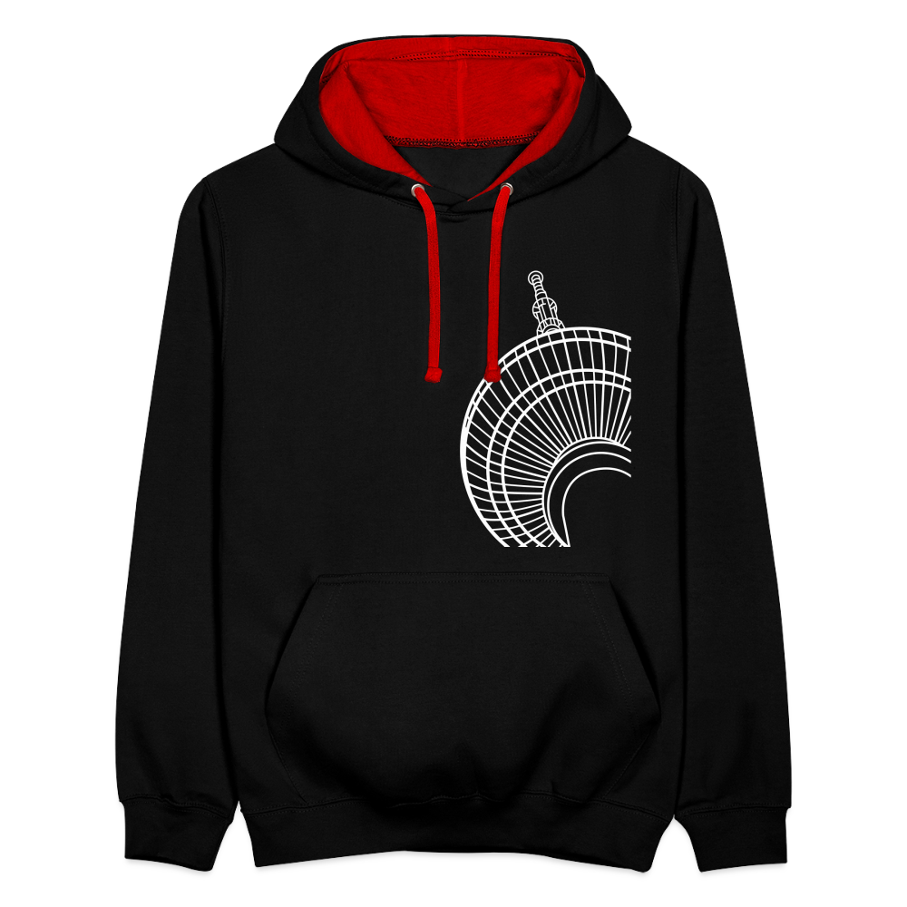 Der Turm von unten - weiß - Kontrast Hoodie - Schwarz/Rot