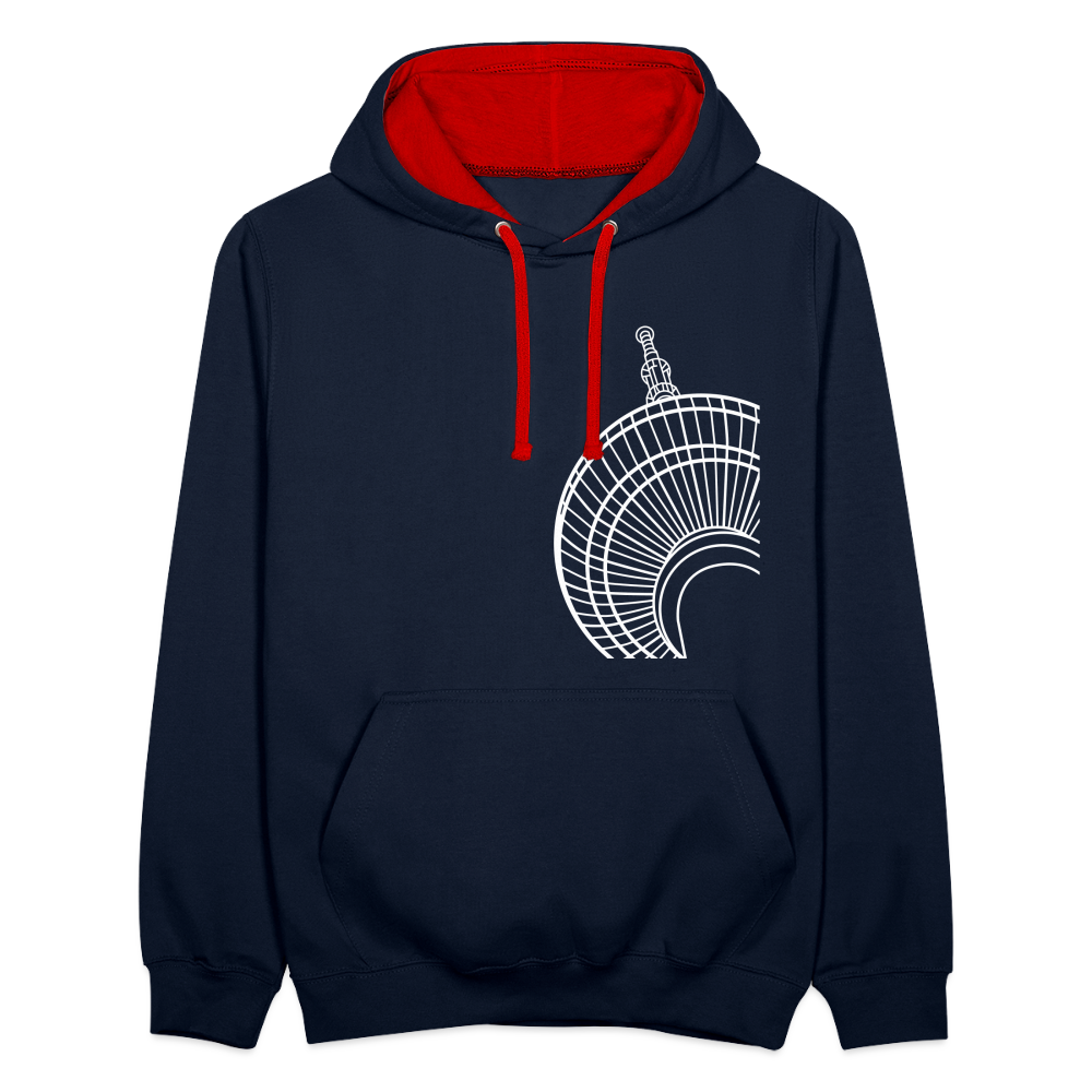 Der Turm von unten - weiß - Kontrast Hoodie - Navy/Rot