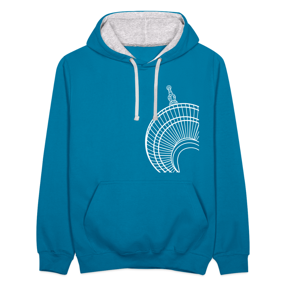 Der Turm von unten - weiß - Kontrast Hoodie - Pfauenblau/Grau meliert
