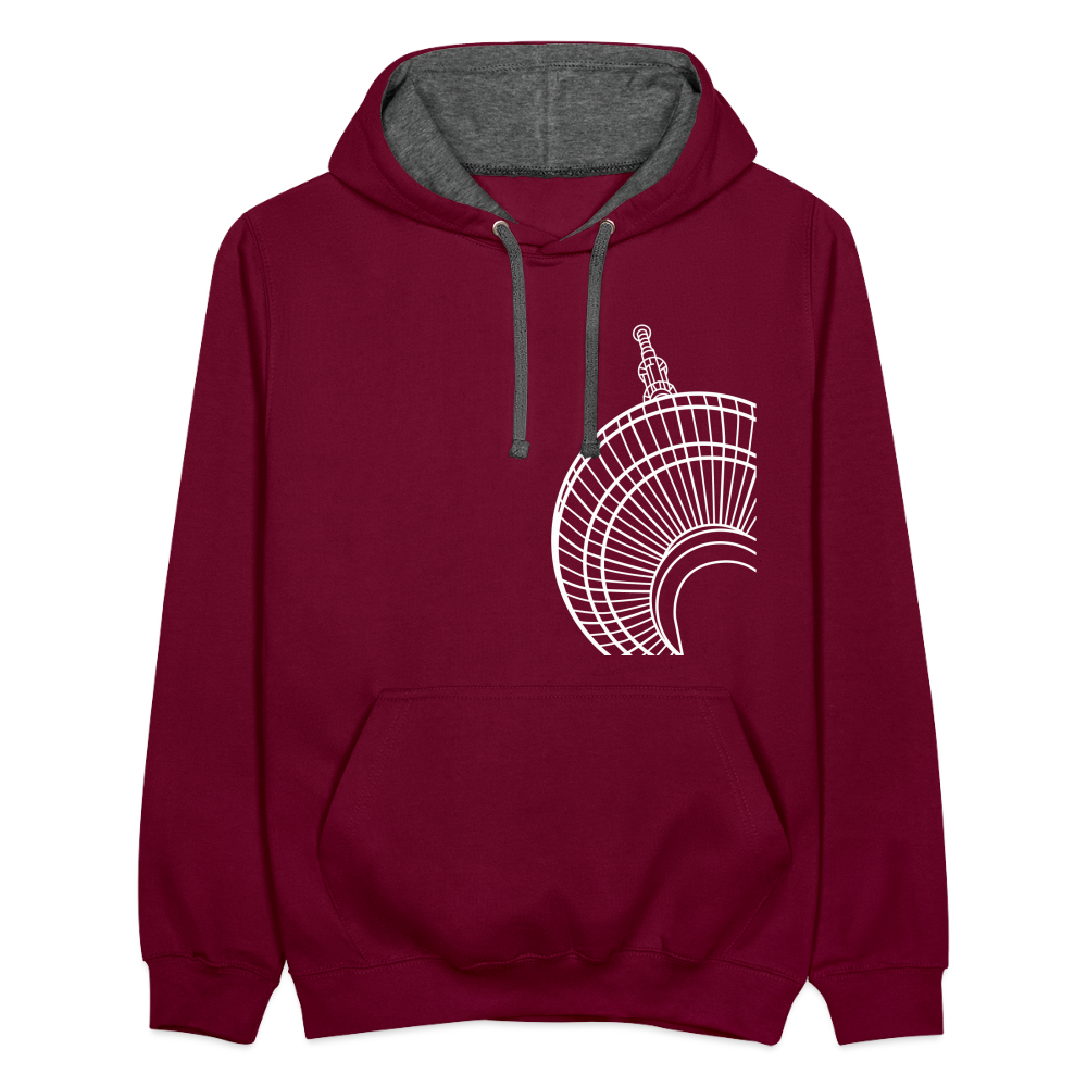 Der Turm von unten - weiß - Kontrast Hoodie - Weinrot/Anthrazit