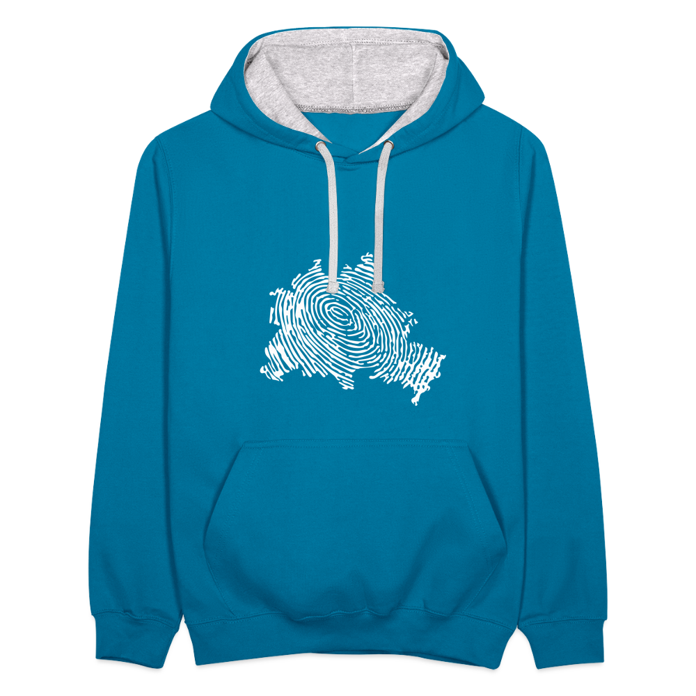 Berliner Finger - Kontrast Hoodie - Pfauenblau/Grau meliert