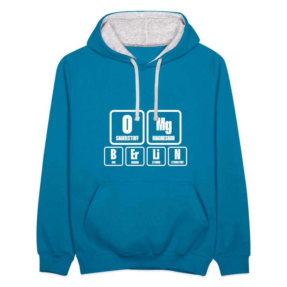 OMG Berlin - Kontrast Hoodie - Pfauenblau/Grau meliert