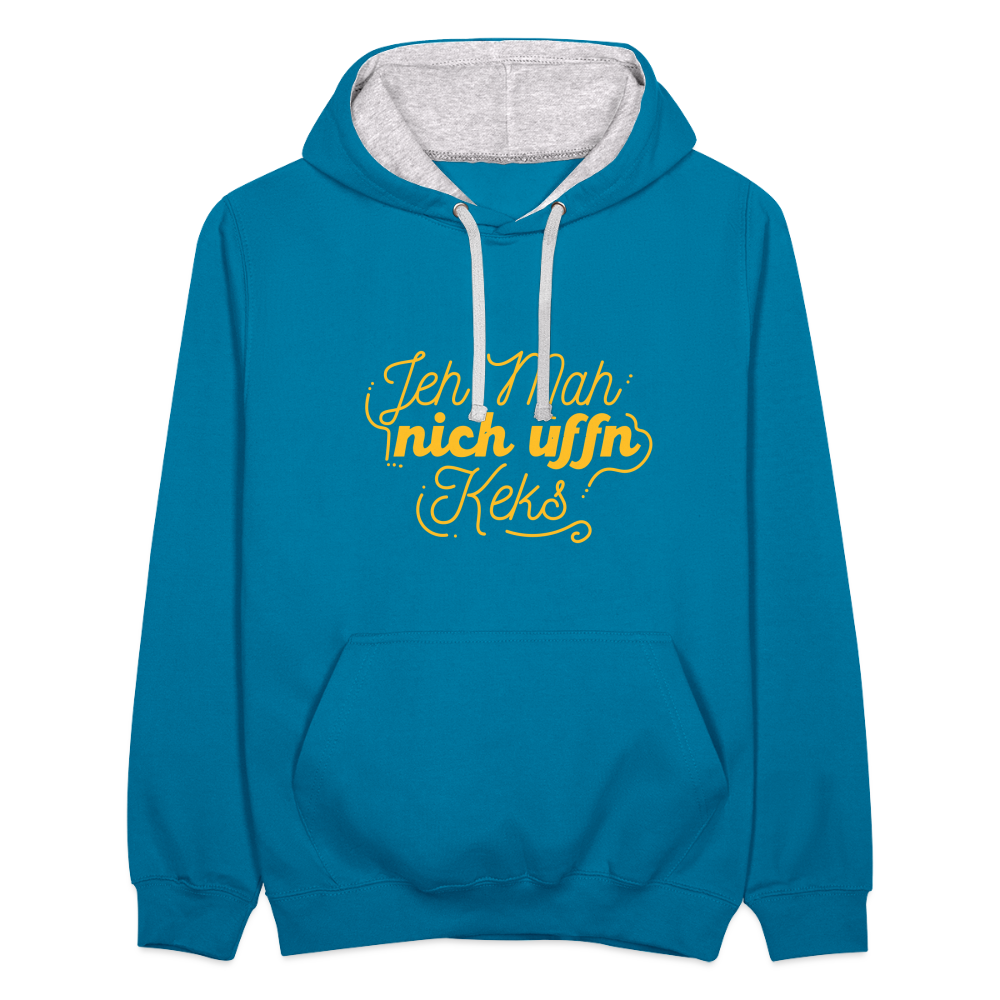Jeh mah nich uffn Keks gelb - Kontrast Hoodie - Pfauenblau/Grau meliert