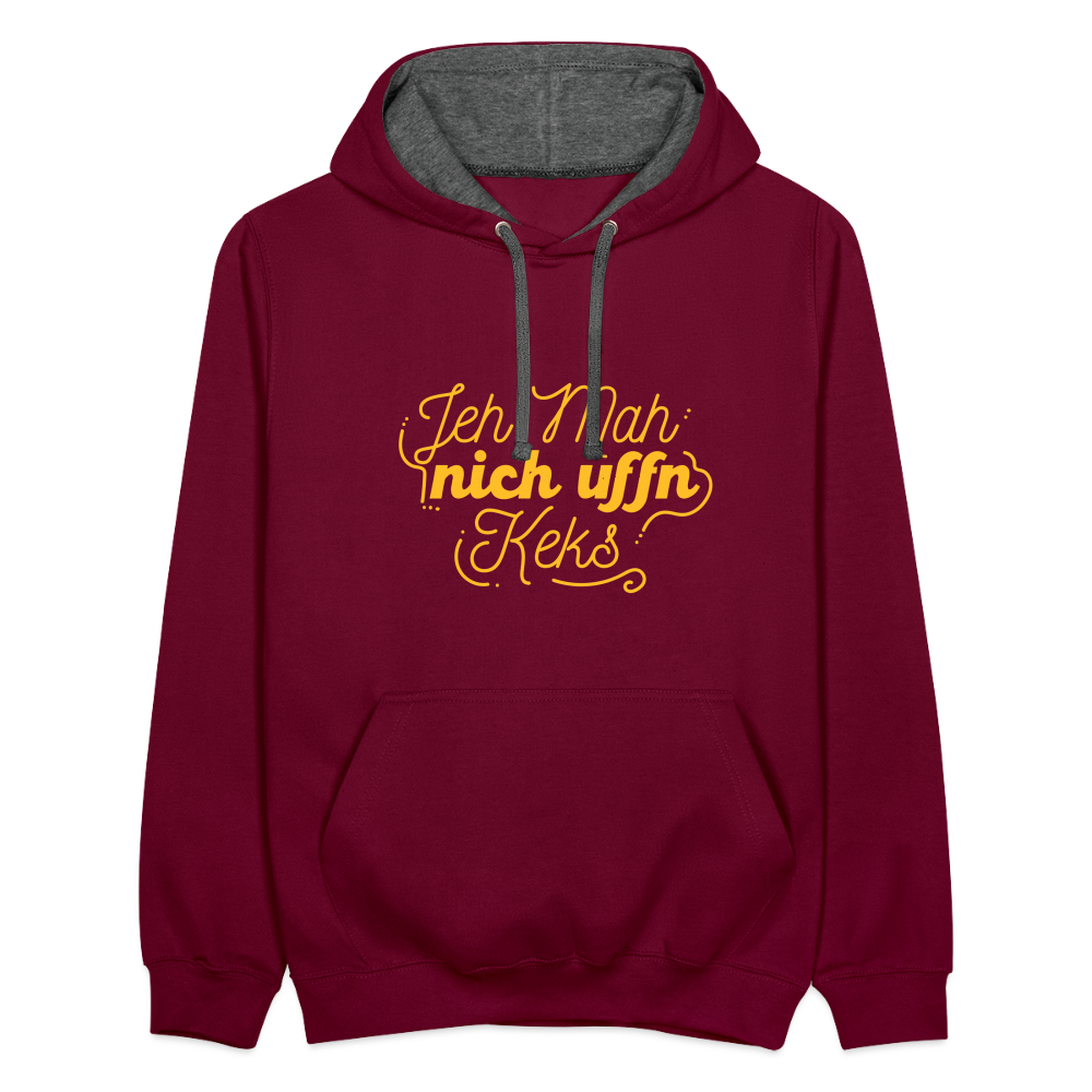 Jeh mah nich uffn Keks gelb - Kontrast Hoodie - Weinrot/Anthrazit