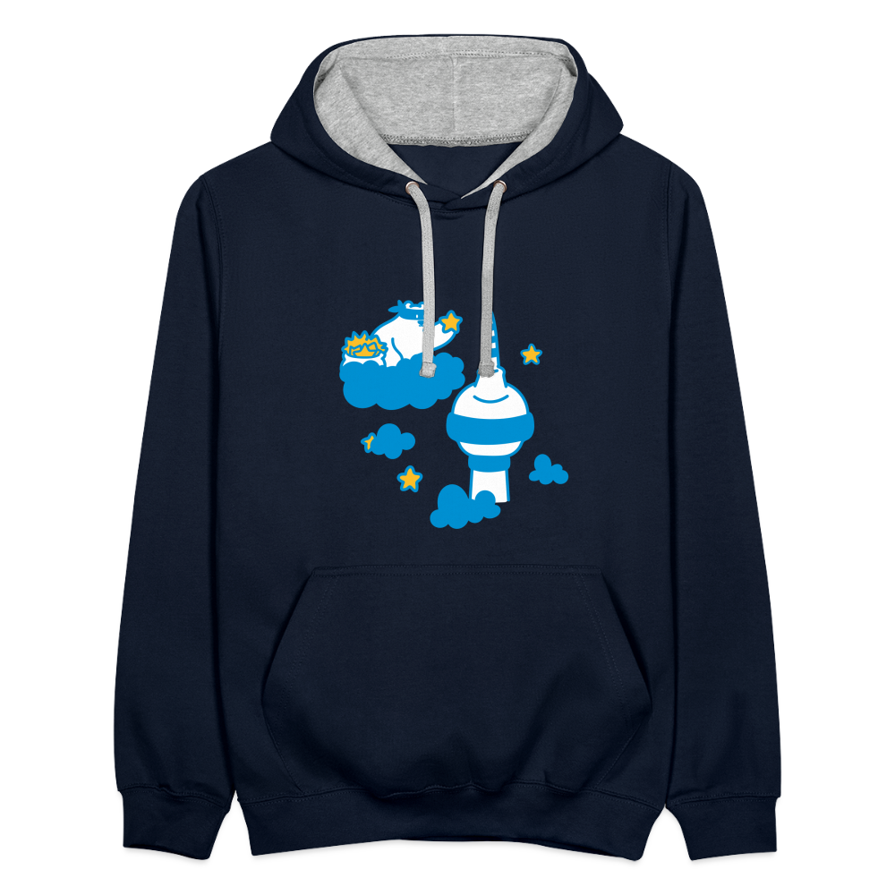 Berliner Bär bei Nacht - Kontrast Hoodie - Navy/Grau meliert