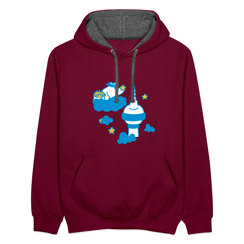 Berliner Bär bei Nacht - Kontrast Hoodie - Weinrot/Anthrazit