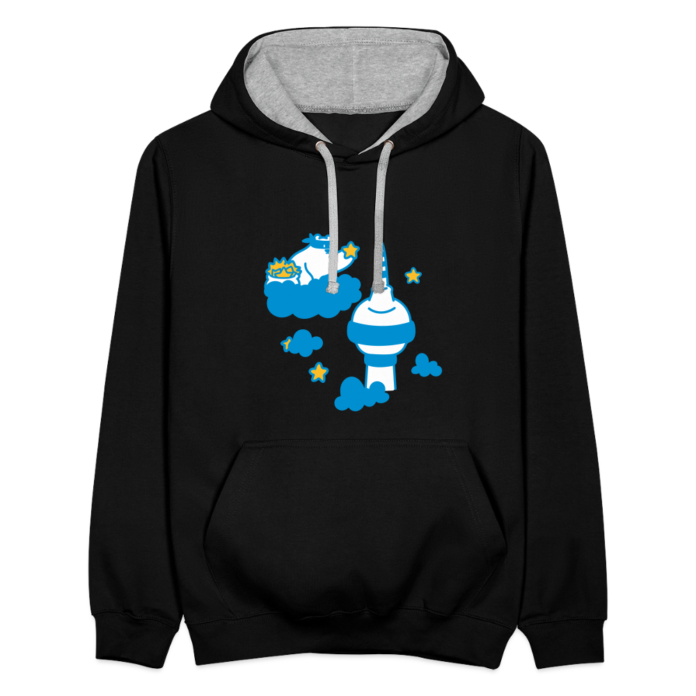 Berliner Bär bei Nacht - Kontrast Hoodie - Schwarz/Grau meliert