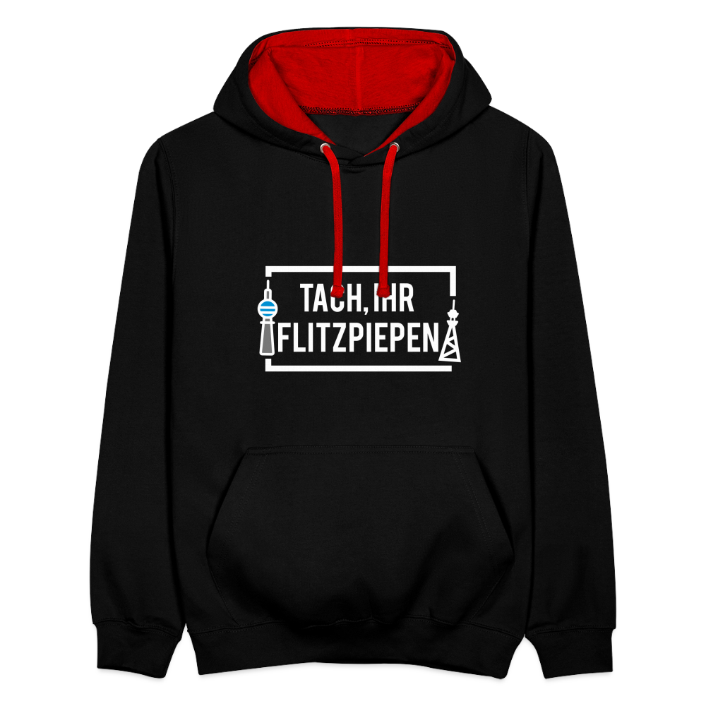 Tach ihr Flitzpiepen - weiß - Kontrast Hoodie - Schwarz/Rot
