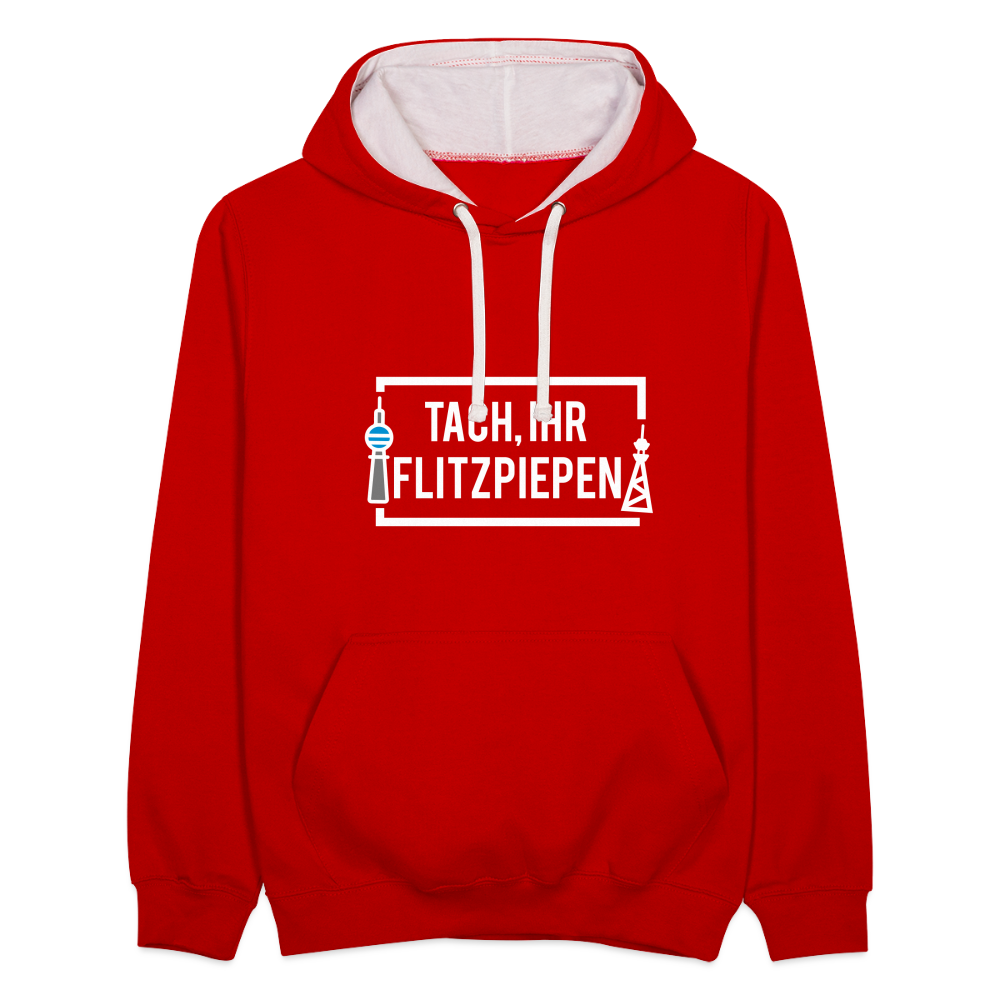 Tach ihr Flitzpiepen - weiß - Kontrast Hoodie - Rot/Weiß