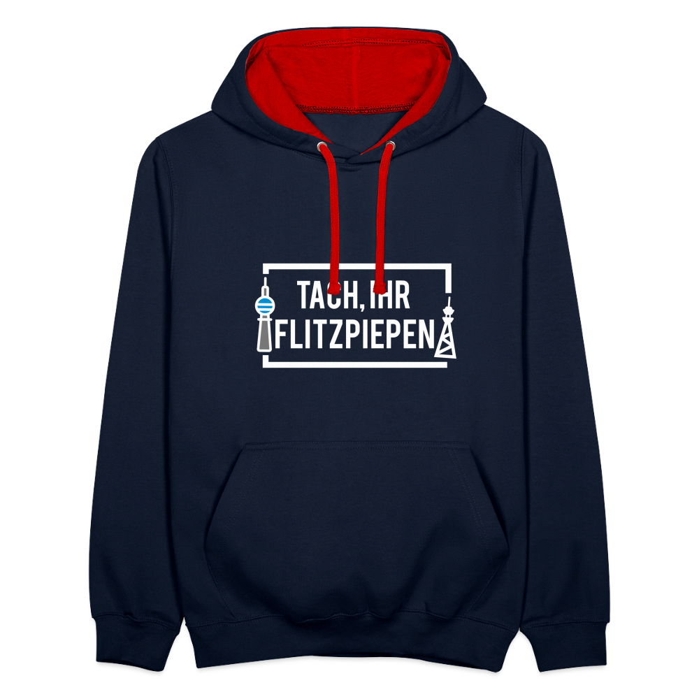 Tach ihr Flitzpiepen - weiß - Kontrast Hoodie - Navy/Rot