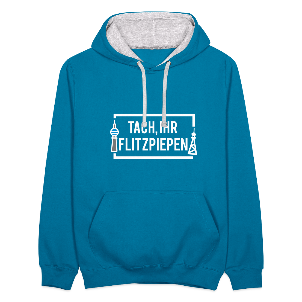 Tach ihr Flitzpiepen - weiß - Kontrast Hoodie - Pfauenblau/Grau meliert