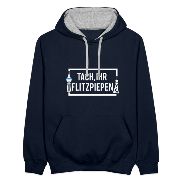 Tach ihr Flitzpiepen - weiß - Kontrast Hoodie - Navy/Grau meliert