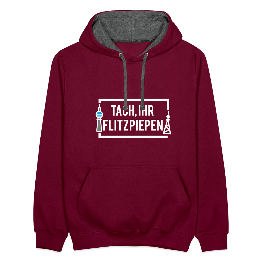 Tach ihr Flitzpiepen - weiß - Kontrast Hoodie - Weinrot/Anthrazit