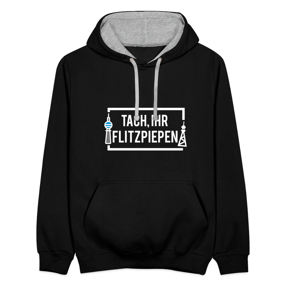 Tach ihr Flitzpiepen - weiß - Kontrast Hoodie - Schwarz/Grau meliert