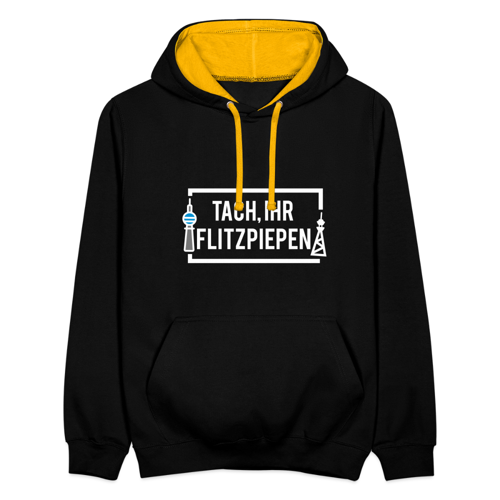 Tach ihr Flitzpiepen - weiß - Kontrast Hoodie - Schwarz/Gold