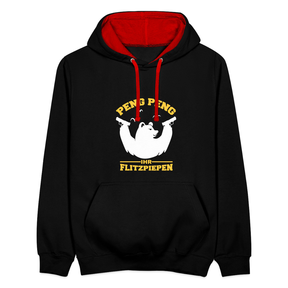 Peng Peng - Kontrast Hoodie - Schwarz/Rot