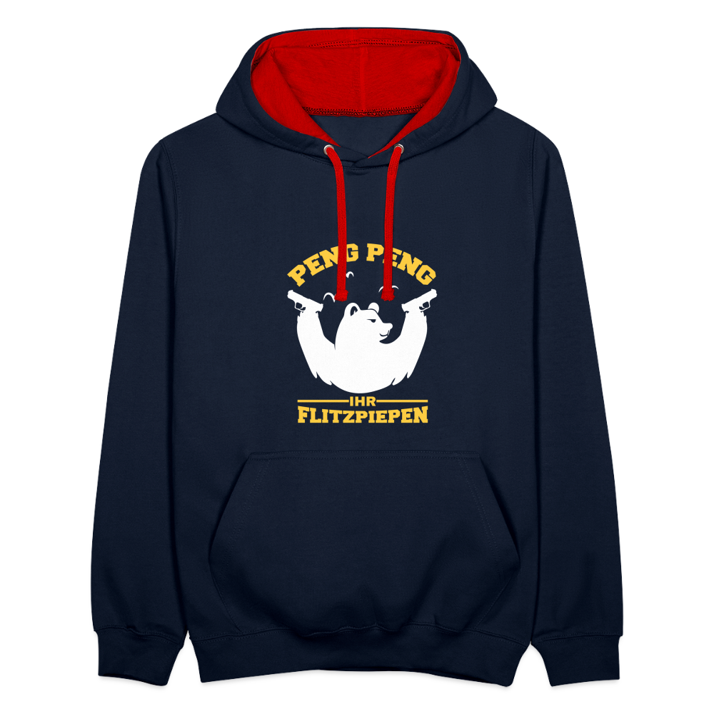 Peng Peng - Kontrast Hoodie - Navy/Rot