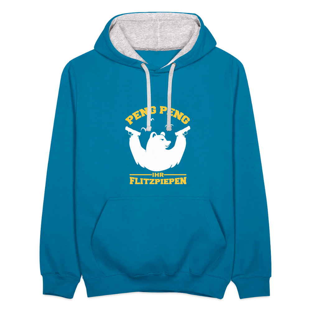 Peng Peng - Kontrast Hoodie - Pfauenblau/Grau meliert