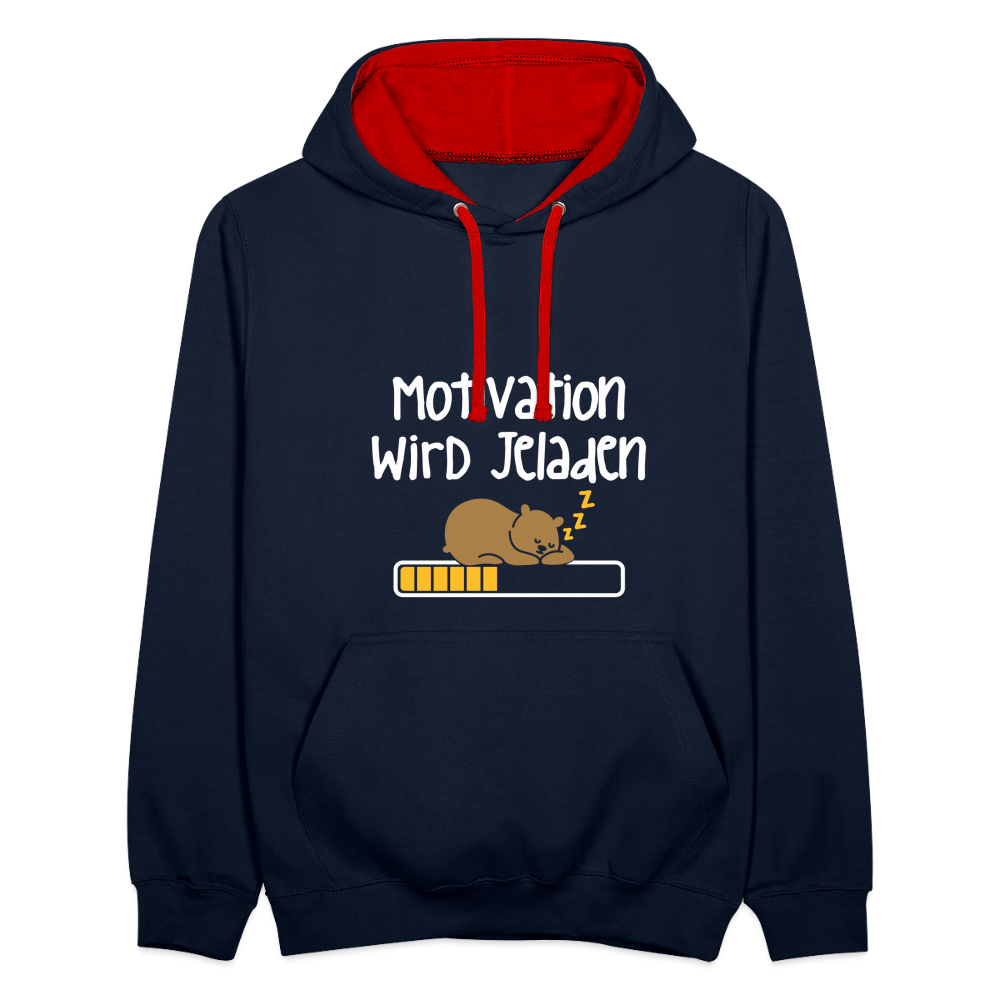 Motivation Wird Jeladen Warten - Kontrast Hoodie - Navy/Rot