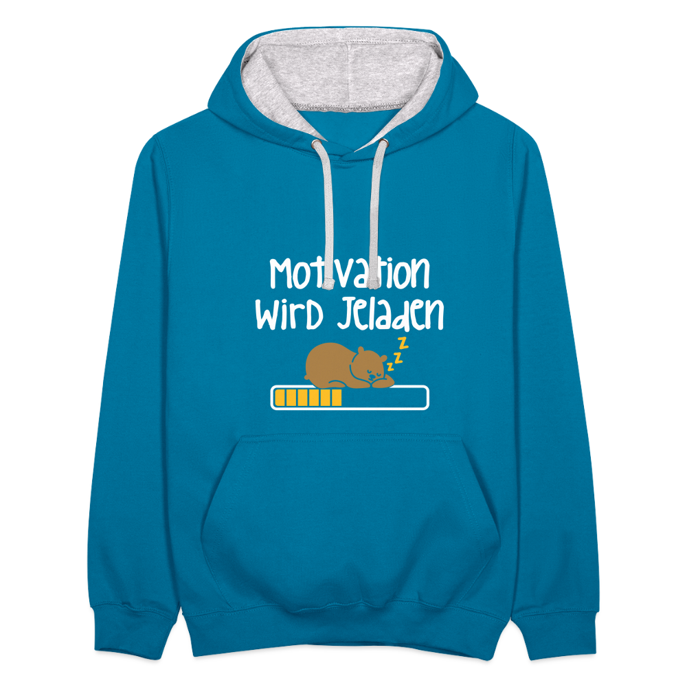 Motivation Wird Jeladen Warten - Kontrast Hoodie - Pfauenblau/Grau meliert