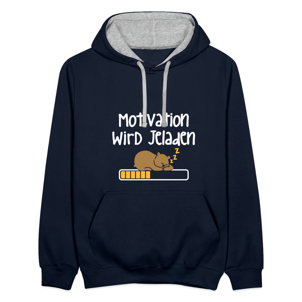Motivation Wird Jeladen Warten - Kontrast Hoodie - Navy/Grau meliert