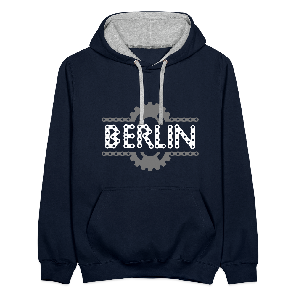 Berliner Fahrradkette - Kontrast Hoodie - Navy/Grau meliert