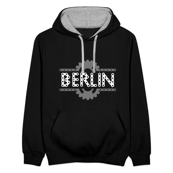 Berliner Fahrradkette - Kontrast Hoodie - Schwarz/Grau meliert
