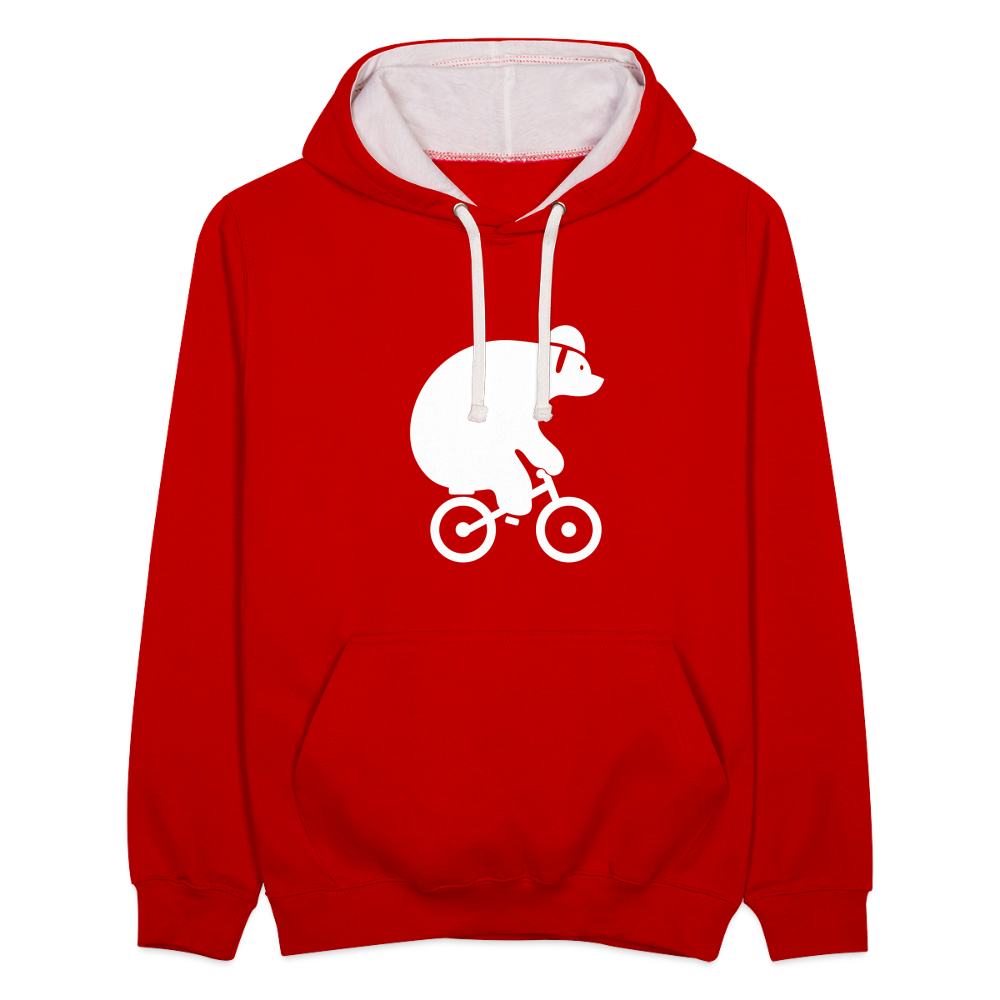Fahrradbär - Kontrast Hoodie - Rot/Weiß
