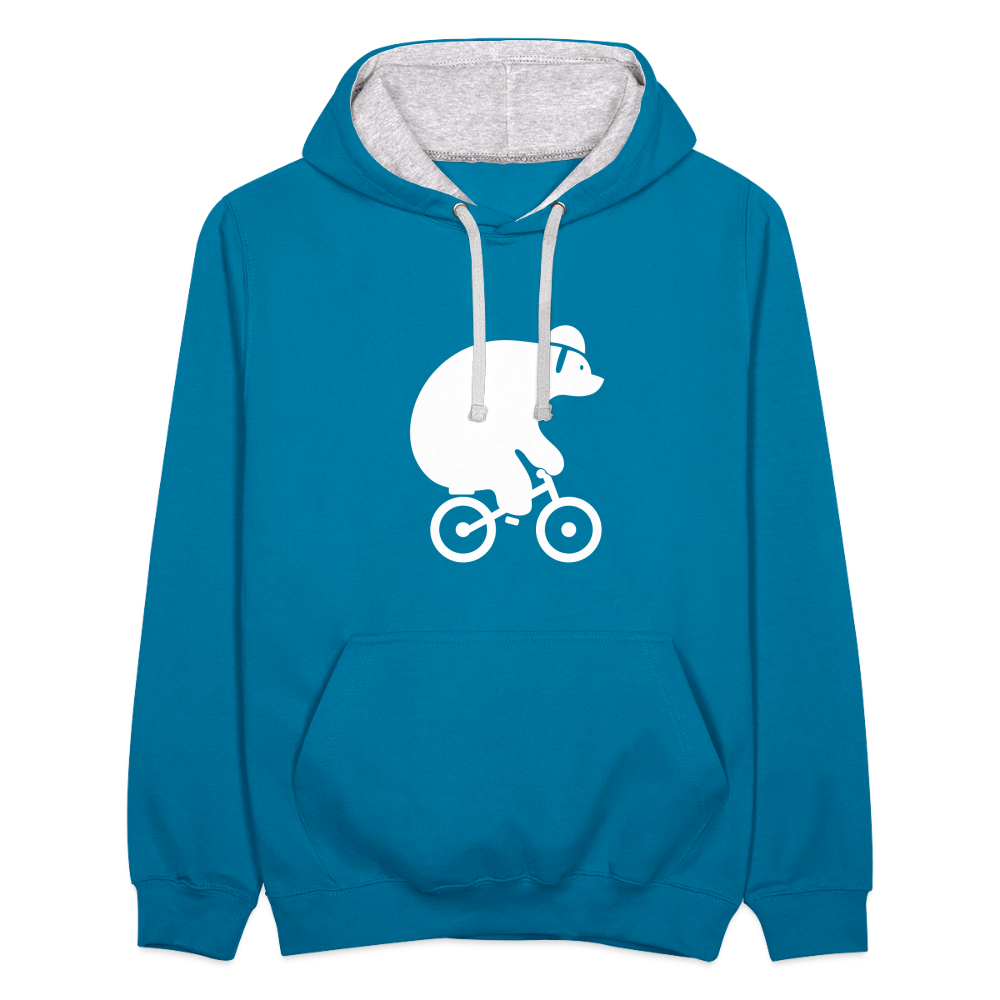 Fahrradbär - Kontrast Hoodie - Pfauenblau/Grau meliert