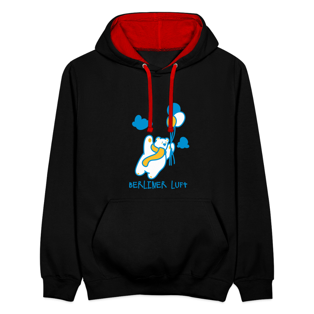 Der Bär fliegt - Kontrast Hoodie - Schwarz/Rot