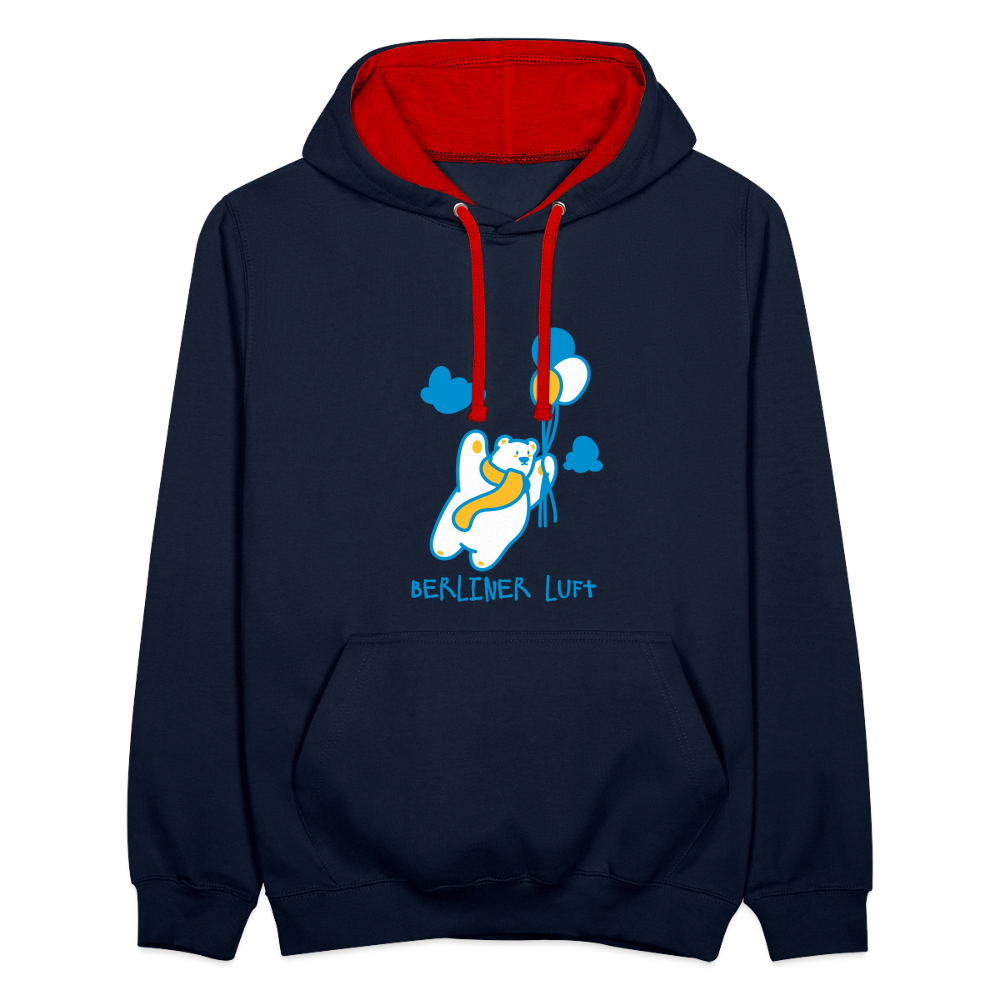 Der Bär fliegt - Kontrast Hoodie - Navy/Rot