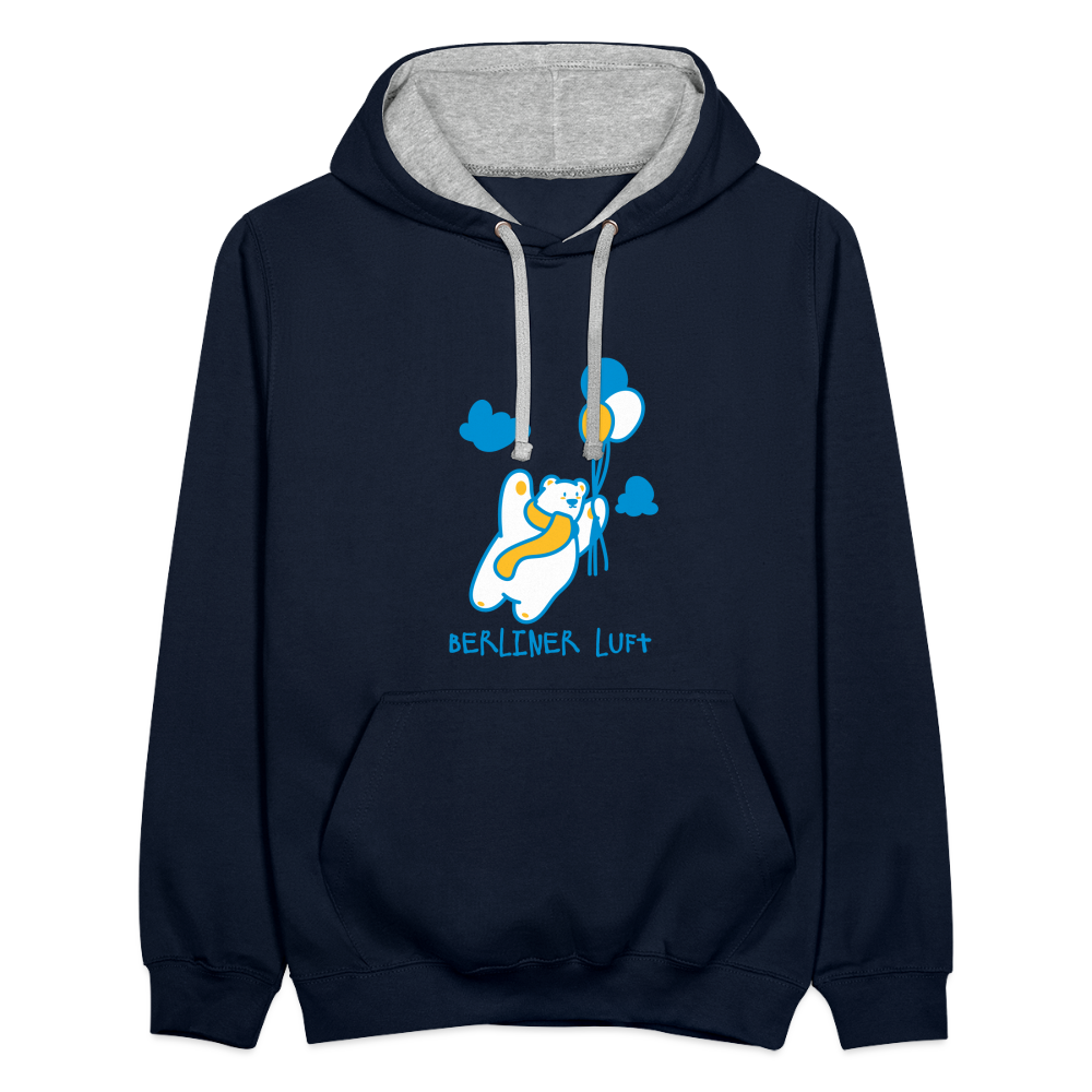 Der Bär fliegt - Kontrast Hoodie - Navy/Grau meliert