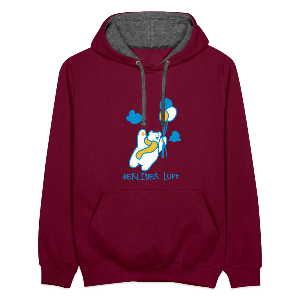 Der Bär fliegt - Kontrast Hoodie - Weinrot/Anthrazit