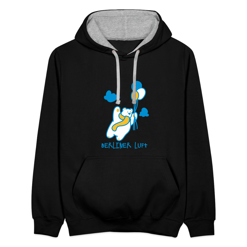 Der Bär fliegt - Kontrast Hoodie - Schwarz/Grau meliert