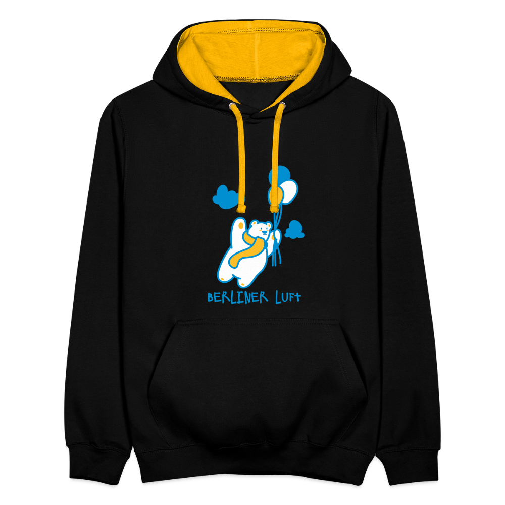 Der Bär fliegt - Kontrast Hoodie - Schwarz/Gold
