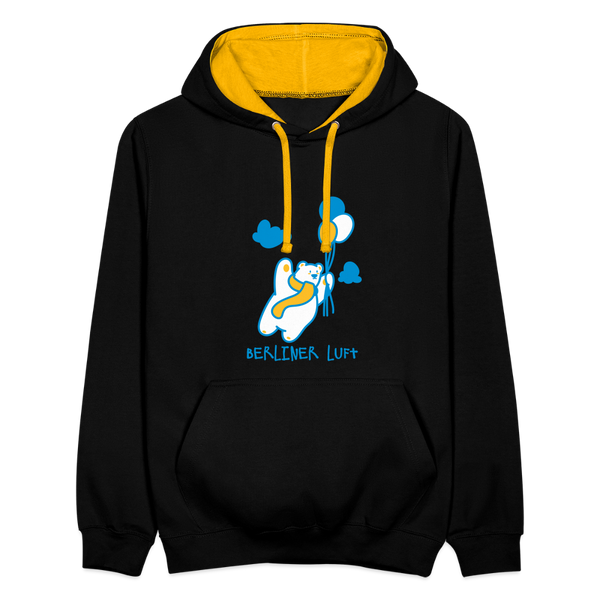 Der Bär fliegt - Kontrast Hoodie - Schwarz/Gold