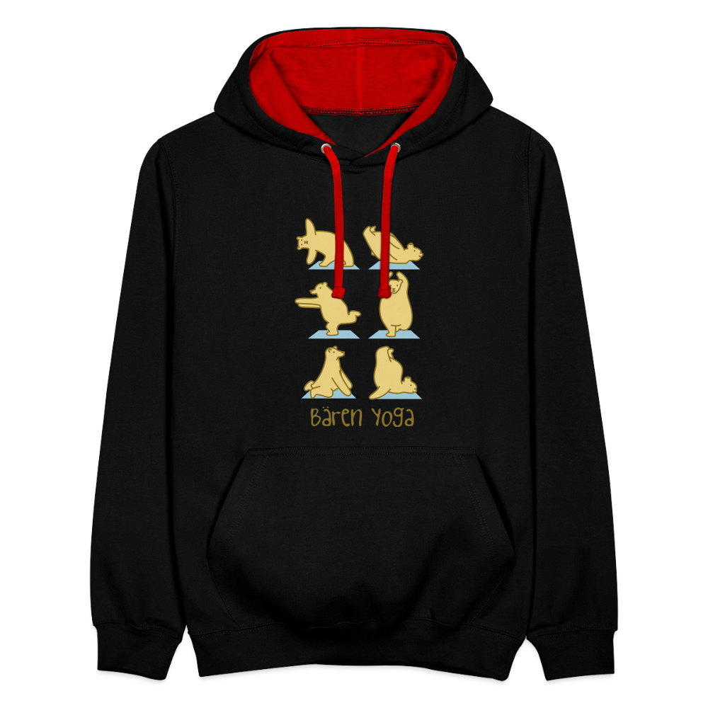 Bären Yoga - Kontrast Hoodie - Schwarz/Rot