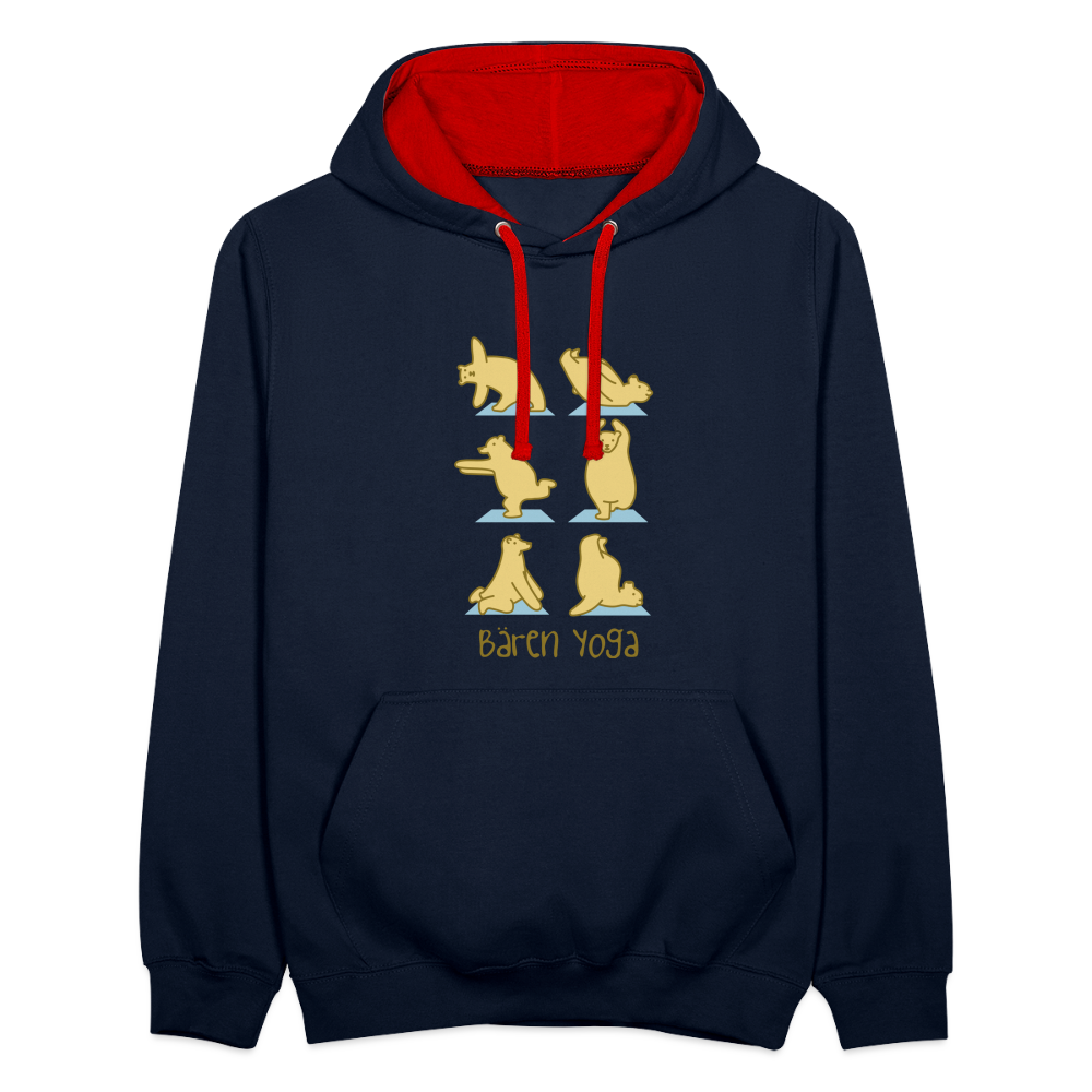 Bären Yoga - Kontrast Hoodie - Navy/Rot