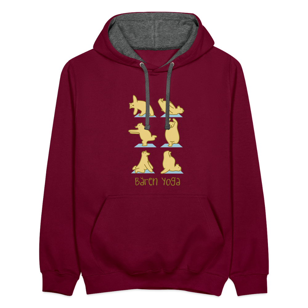 Bären Yoga - Kontrast Hoodie - Weinrot/Anthrazit