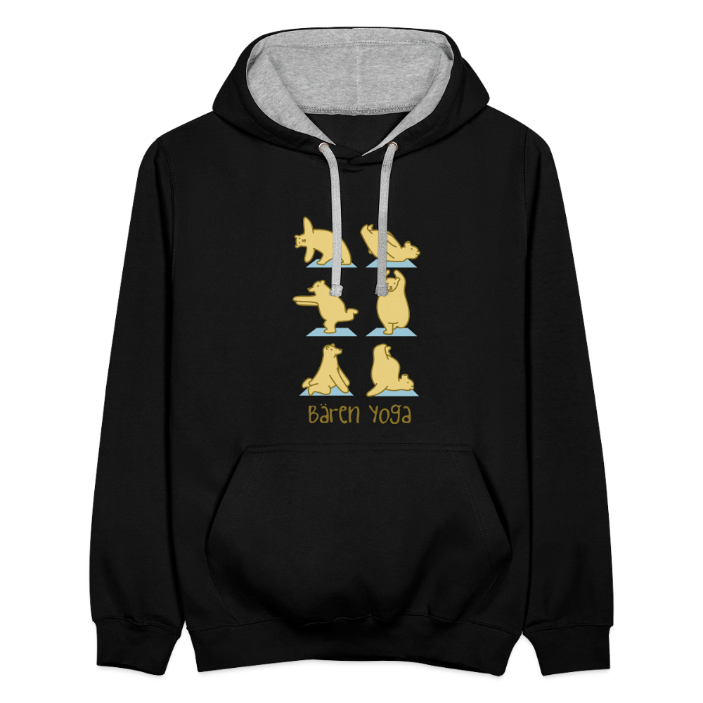 Bären Yoga - Kontrast Hoodie - Schwarz/Grau meliert