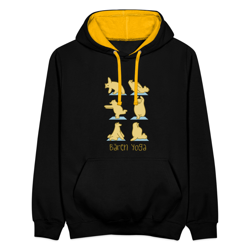 Bären Yoga - Kontrast Hoodie - Schwarz/Gold