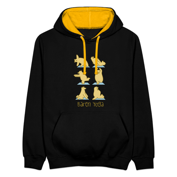 Bären Yoga - Kontrast Hoodie - Schwarz/Gold