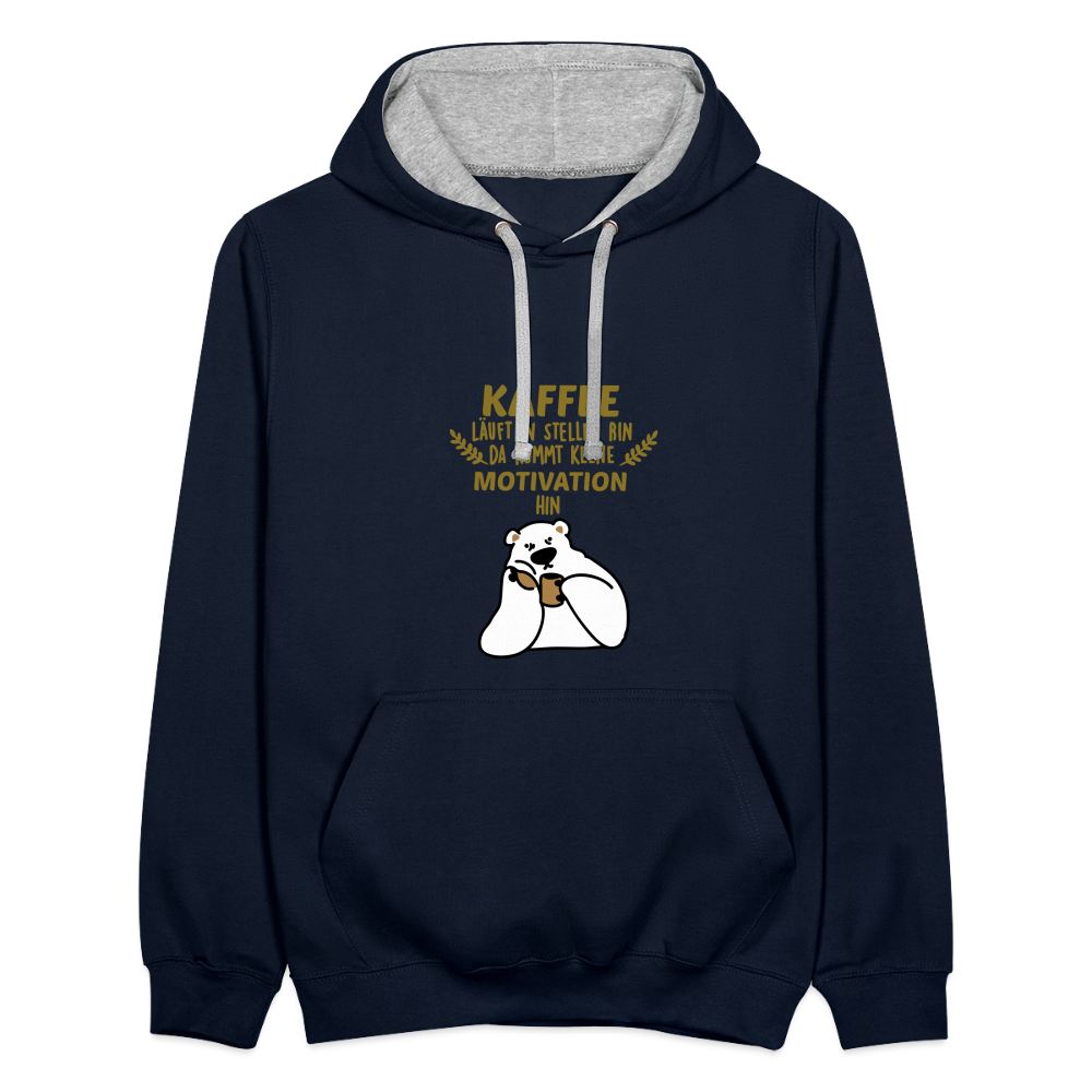 Kaffee motiviert - Kontrast Hoodie - Navy/Grau meliert