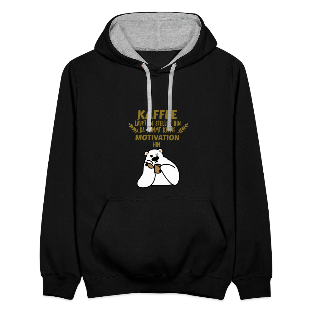 Kaffee motiviert - Kontrast Hoodie - Schwarz/Grau meliert